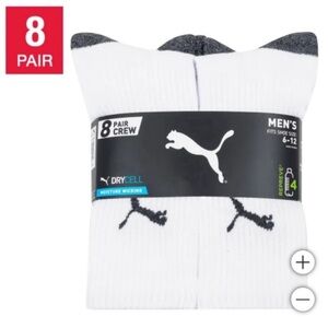 NWT PUMA Men Crew Sock, 8-pair WHITE casual cozy comfy activewear outdoor
